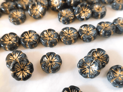 Hawaii Blumen 14mm - Schwarz, Grau & Gold