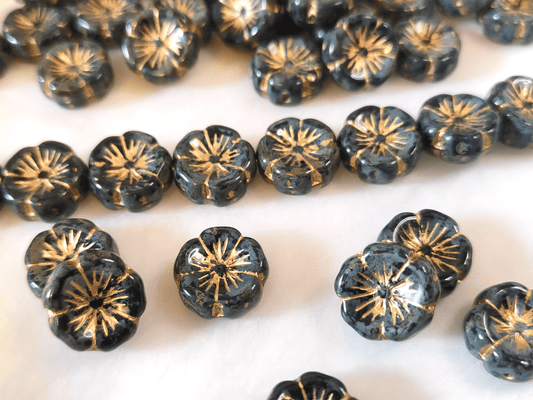 Hawaii flower beads 14 mm - black, gray & gold