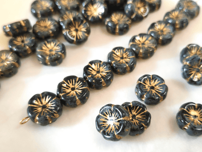 Hawaii Blumen 14mm - Schwarz, Grau & Gold