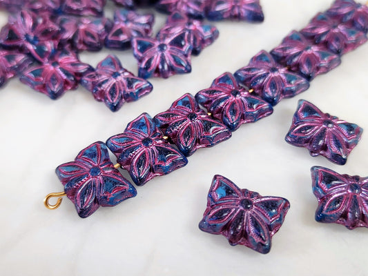 Butterfly beads 15x12mm - blue & pink