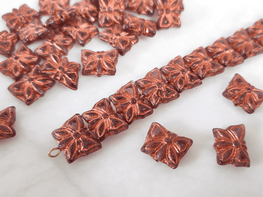 Butterfly beads 15x12mm - brown & orange