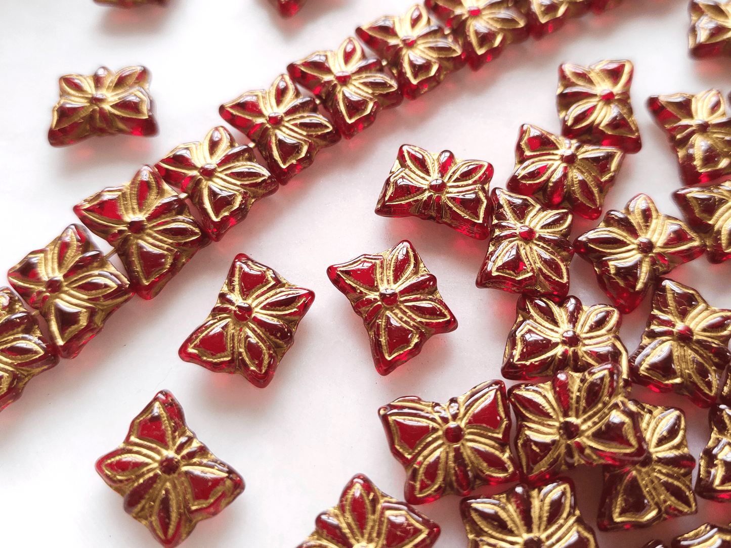 Butterfly beads 15x12mm - dark red & gold