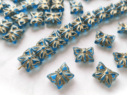 Butterfly beads 15x12mm - Caribbean blue  & gold