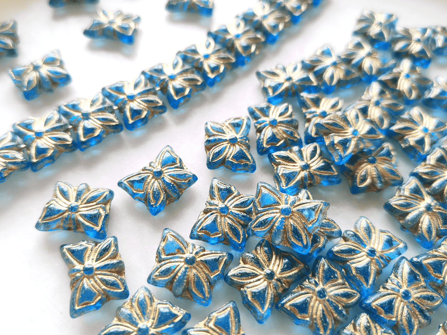 Butterfly beads 15x12mm - Caribbean blue  & gold