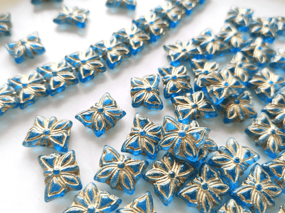 Butterfly beads 15x12mm - Caribbean blue  & gold