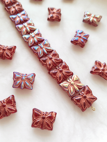 Butterfly beads 15x12mm - dark red AB