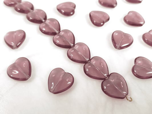 Love heart beads 16mm - dusty purple