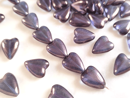 Love heart beads 16x13mm - purple luster
