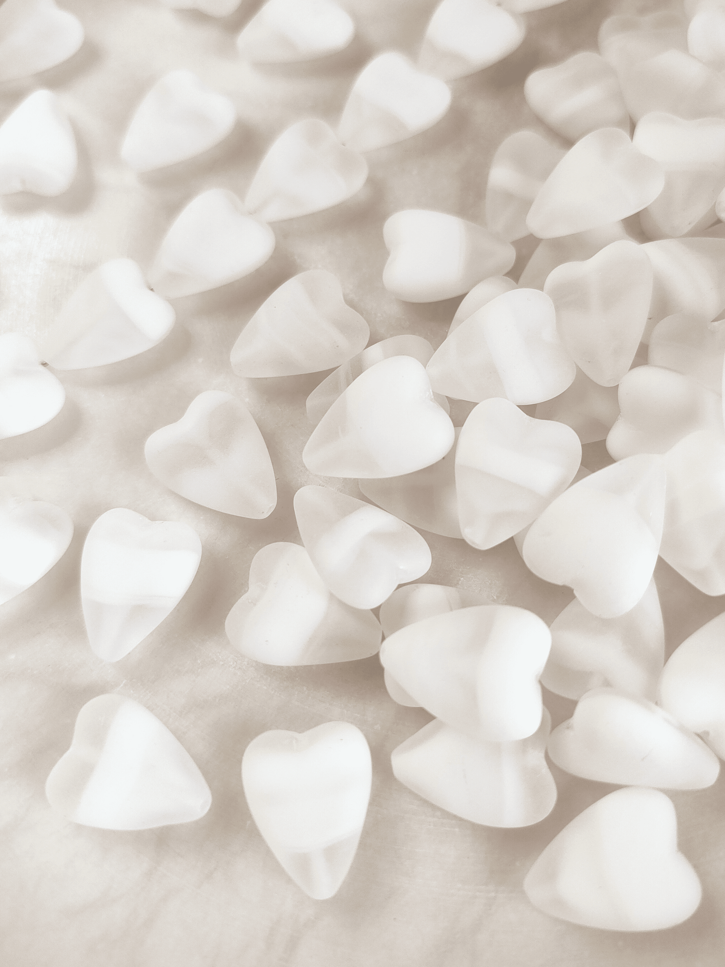 Love heart beads 16x13mm - matt colorless & white