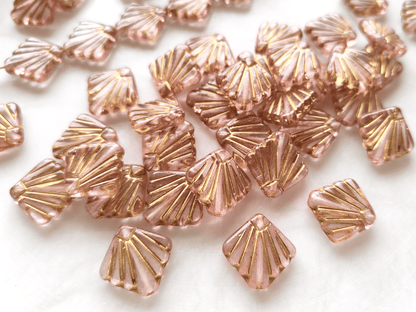 Fan ornament beads 17mm - salmon & gold