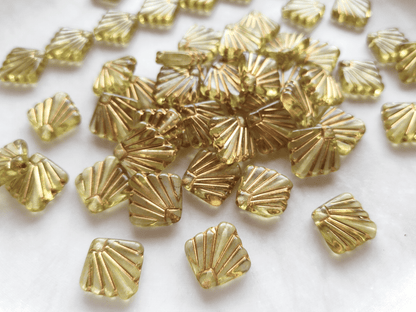 Fan ornament beads 17mm - light green & gold
