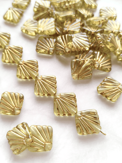 Fan ornament beads 17mm - light green & gold