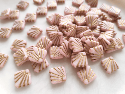 Fan ornament beads 17mm - light pink & gold