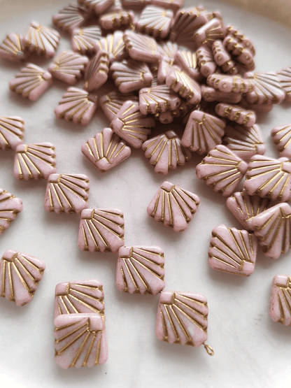 Fan ornament beads 17mm - light pink & gold