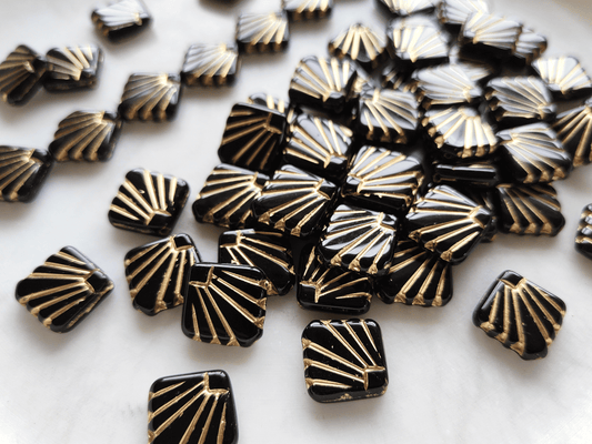 Fan ornament beads 17mm - black & gold