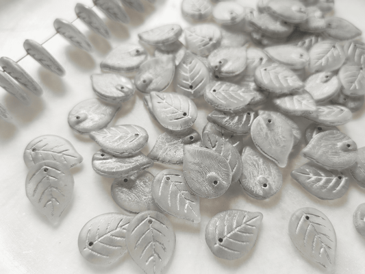 Apple tree leaf beads 18mm - matt colorless & silver