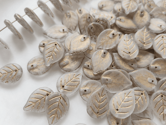 Apple tree leaf beads 18mm - matt colorless & gold