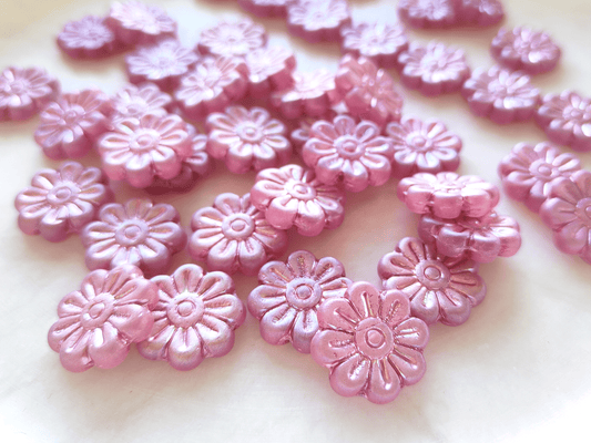 Daisy flower beads 18mm - pink shimmer