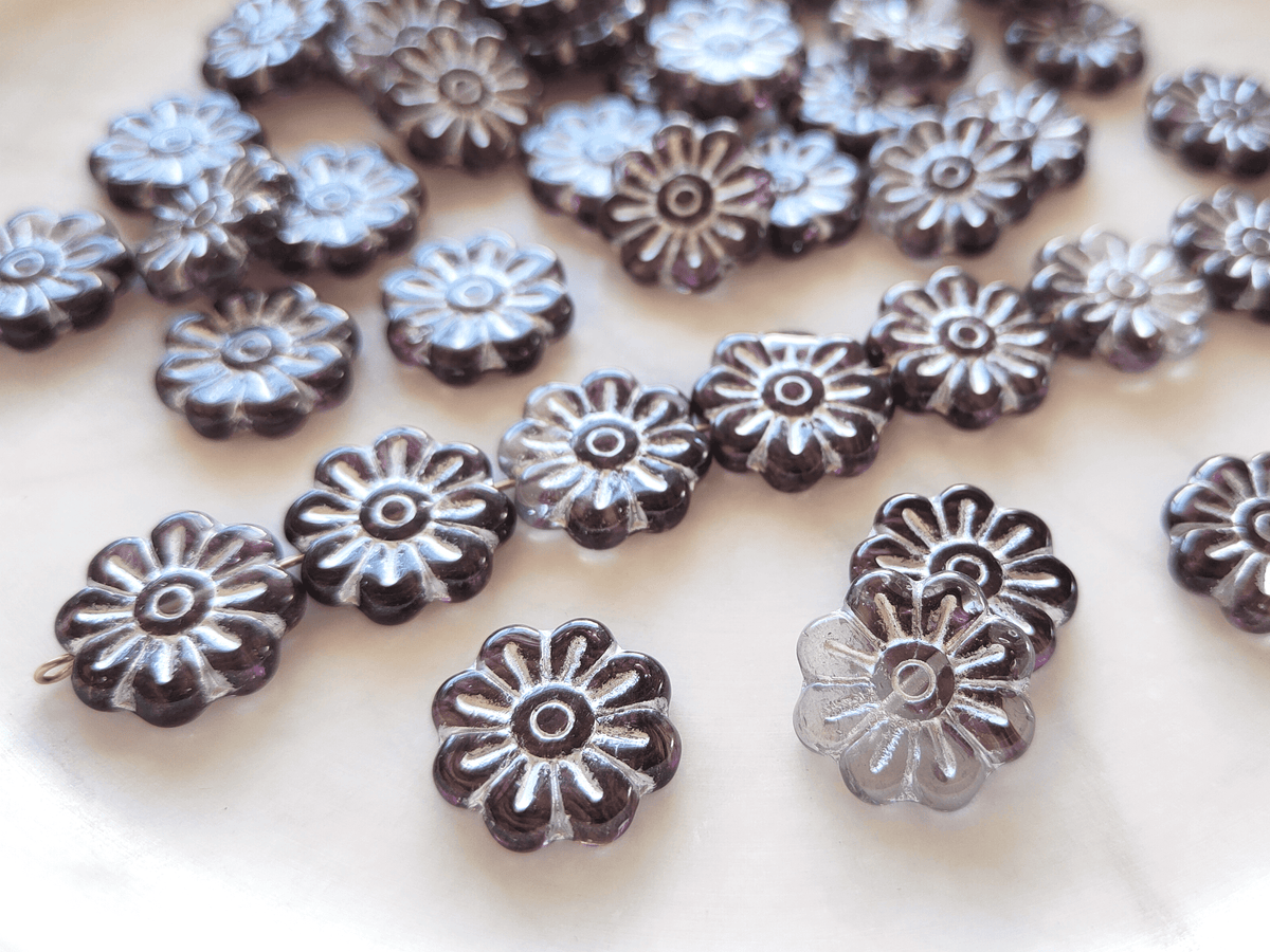 Gänseblümchen 18mm - Farblos, Lila & Silber