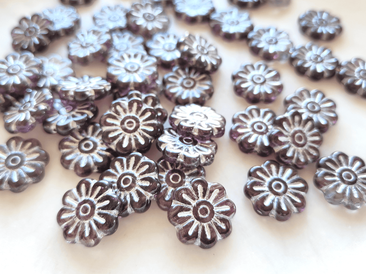 Gänseblümchen 18mm - Farblos, Lila & Silber