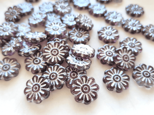 Gänseblümchen 18mm - Farblos, Lila & Silber