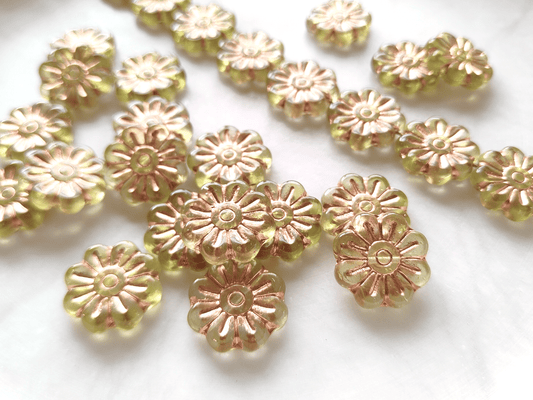 Daisy flower beads 18mm - light green & copper