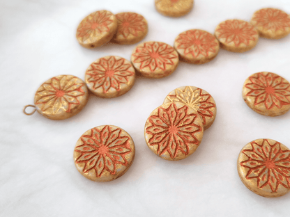 Flower ornament beads 18mm - beige, yellow & orange