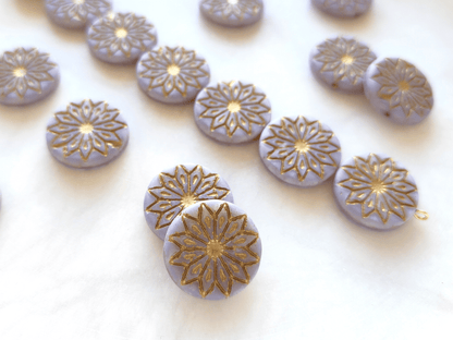 Flower ornament beads 18mm - lavender & gold
