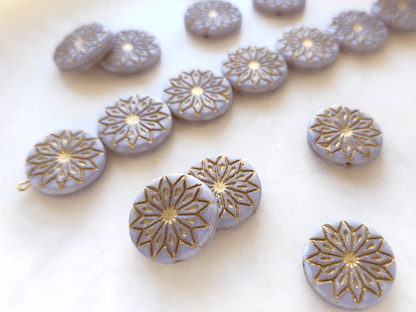 Flower ornament beads 18mm - lavender & gold