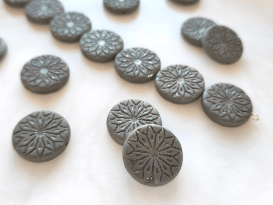 Flower ornament beads 18mm - matt black & green shimmer