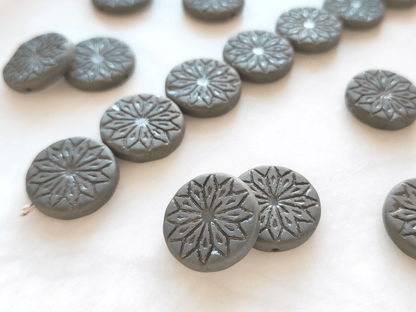 Flower ornament beads 18mm - matt black & green shimmer