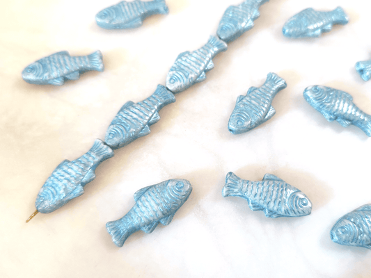 Trout beads 24x10mm - beige & sky blue