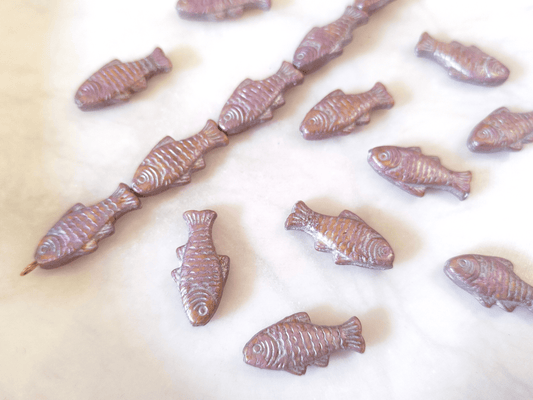 Trout beads 24x10mm - beige, purple & silver