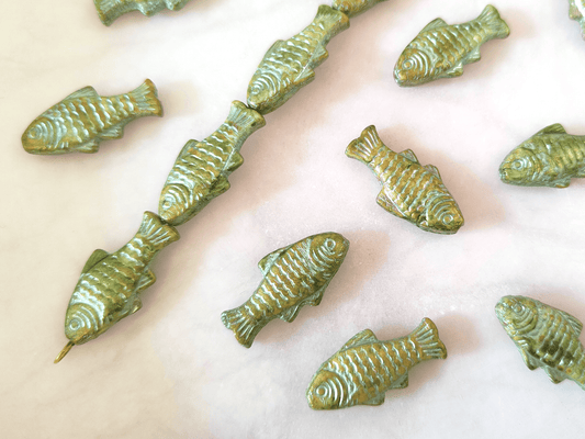 Trout beads 24x10mm - beige & green