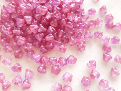 Bell flower beads 4x6mm - pink glitter