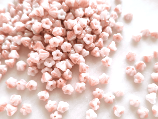 Bell flower beads 4x6mm - white & light pink