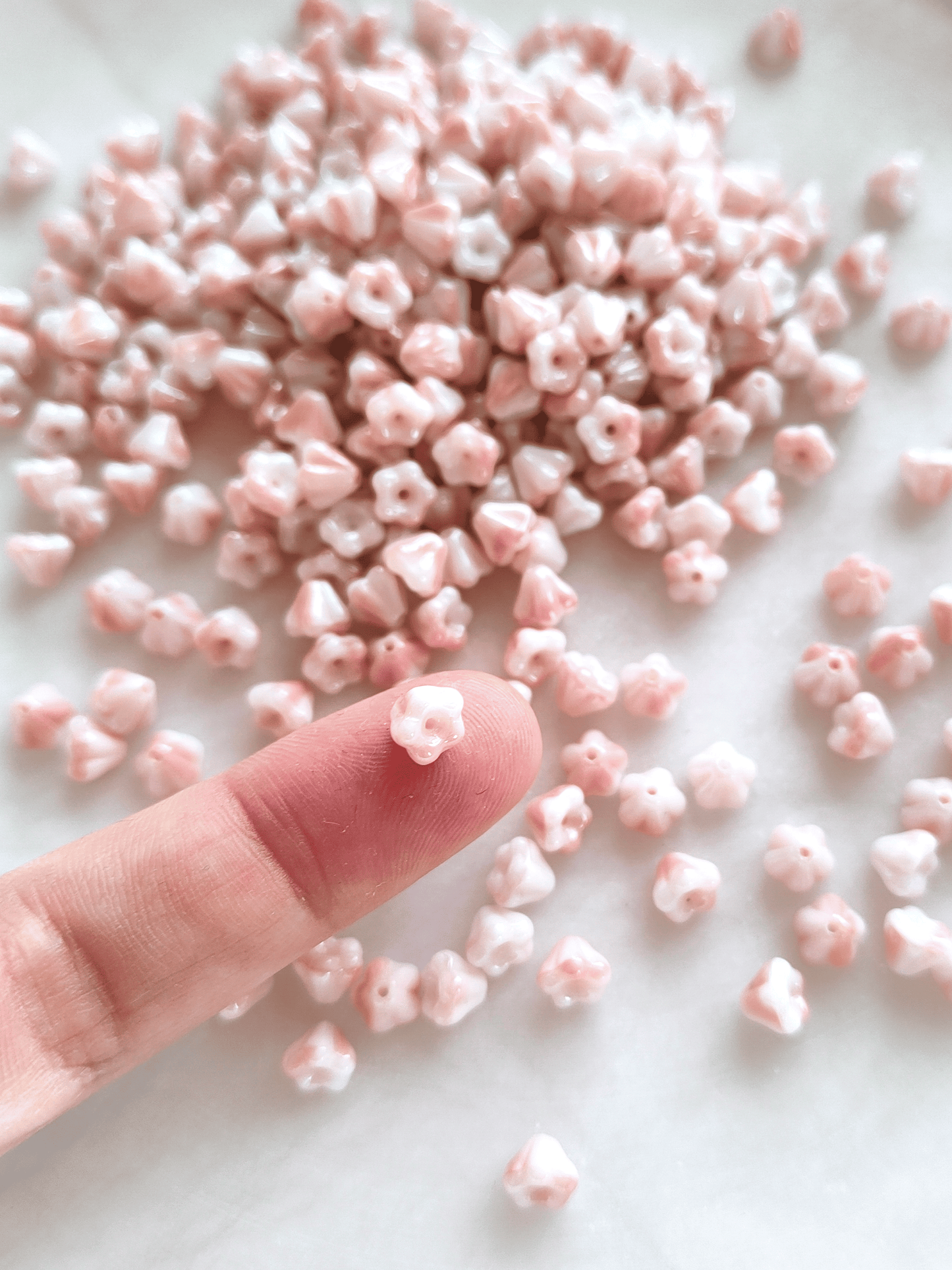 Bell flower beads 4x6mm - white & light pink