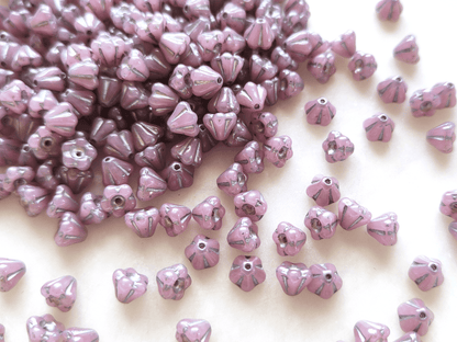 Bell flower beads 4x6mm - dusty light pink & silver