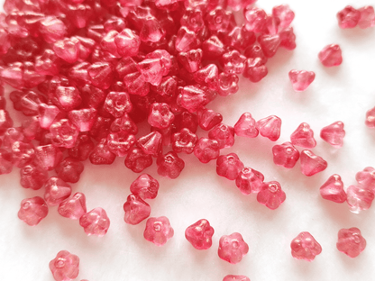 Bell flower beads 4x6mm - red glitter