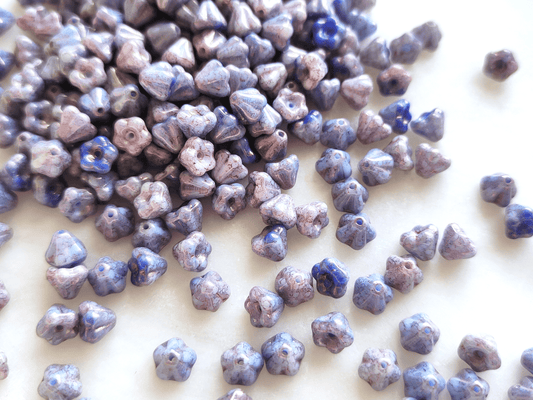 Bell flower beads 4x6mm - blue & purple luster