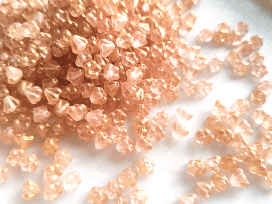Bell flower beads 4x6mm - light pink & gold shimmer