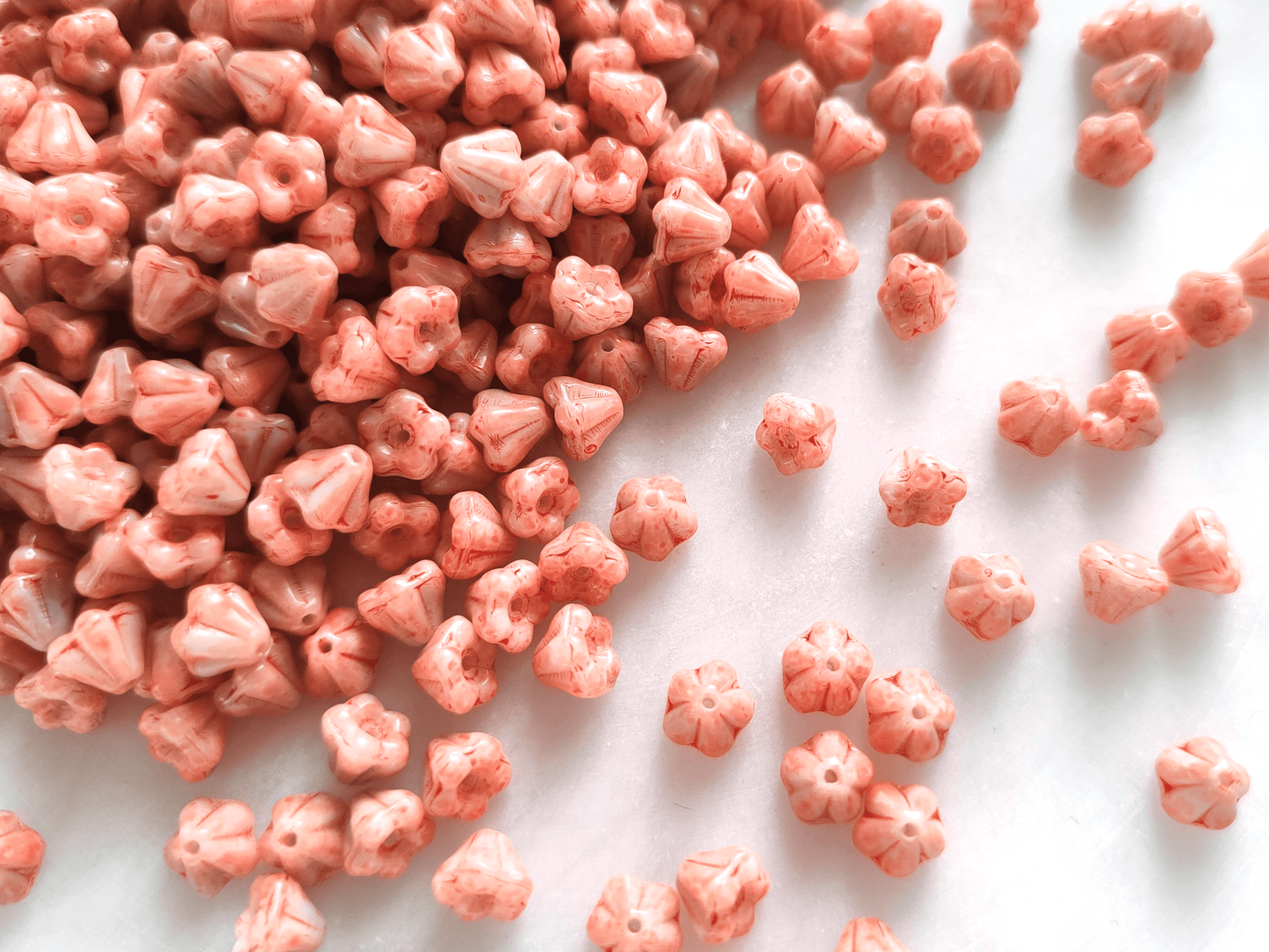 Bell flower beads 4x6mm - salmon / orange