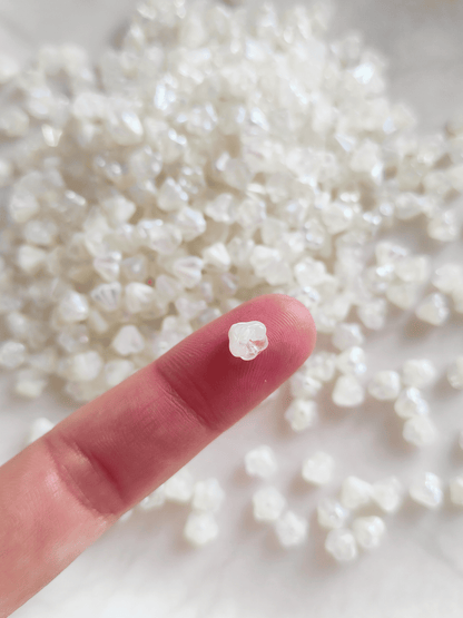 Bell flower beads 4x6mm - colorless & white iris