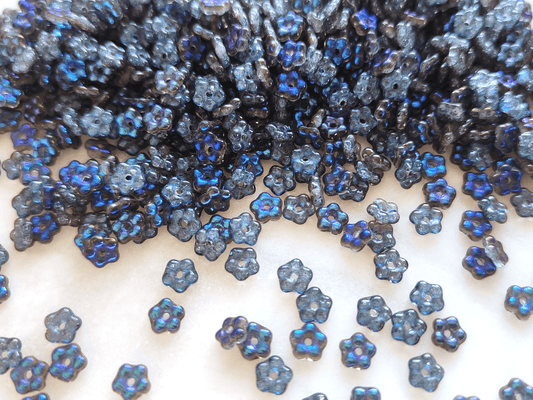 Forget-me-not flower beads 5mm - dark blue & anthracite