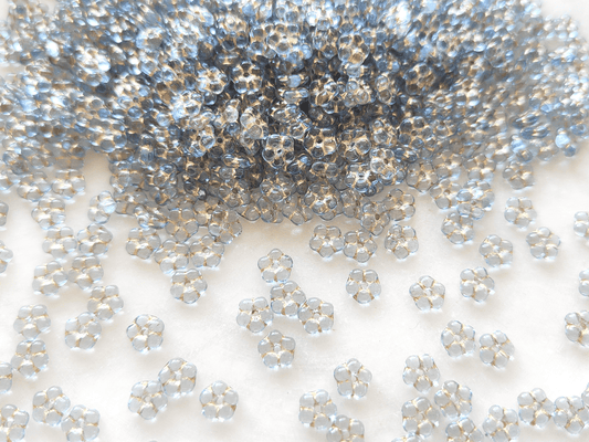 Forget-me-not flower beads 5mm - clear light blue & gold