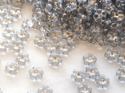 Forget-me-not flower beads 5mm - clear light blue & gold