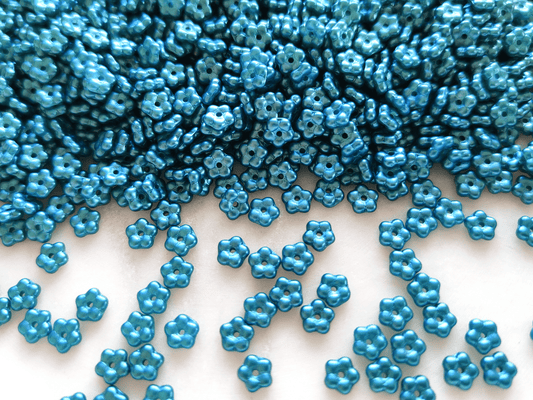 Forget-me-not flower beads 5mm - matt metallic turquoise