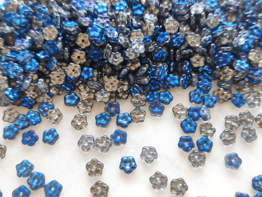 Forget-me-not flower beads 5mm - dark blue & gunmetal