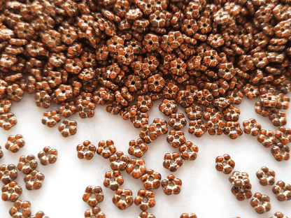 Forget-me-not flower beads 5mm - orange, Picasso & gold