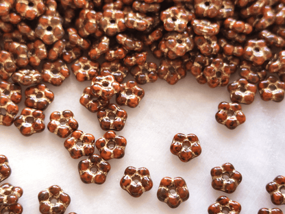 Forget-me-not flower beads 5mm - orange, Picasso & gold